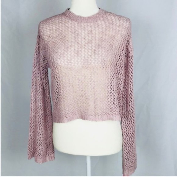 Xhilaration Sweaters - Womens Lilac Cropped See Through Long Sleeve Pullover Sweater